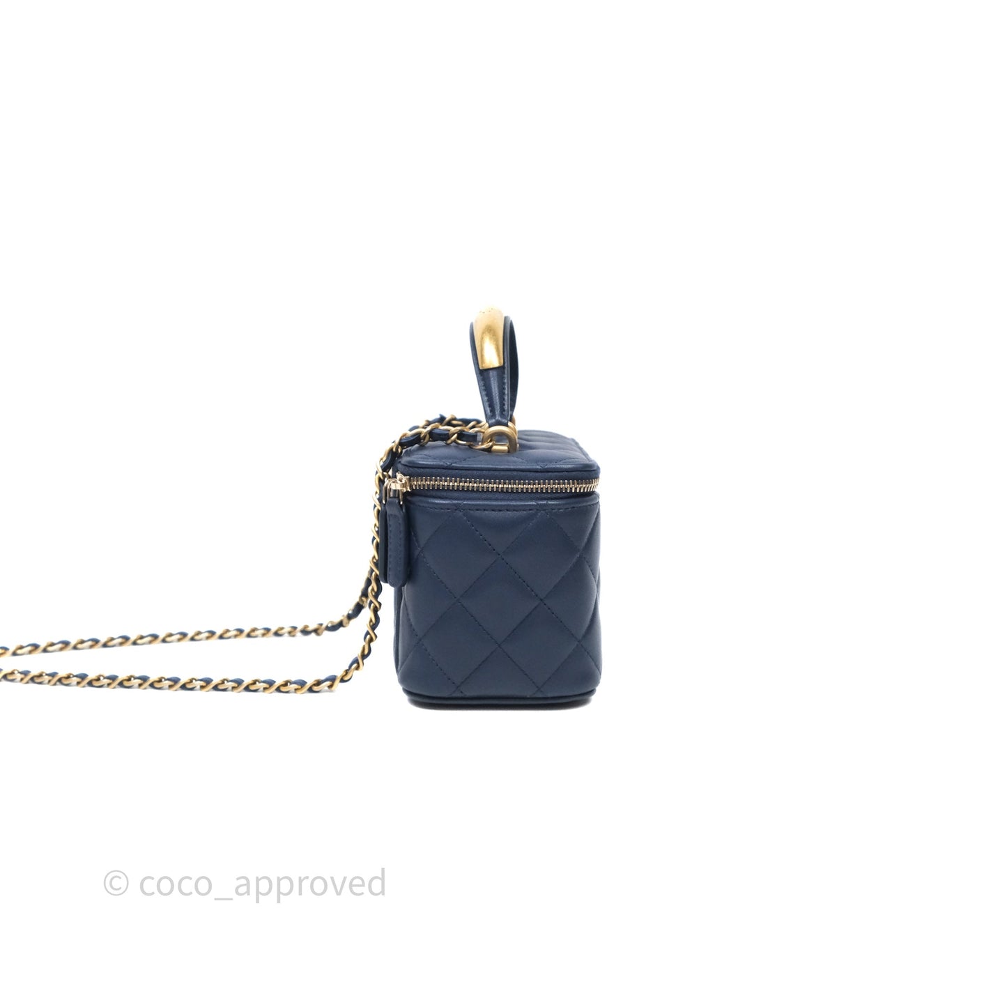 Chanel Vanity Rectangular Metal Top Handle Navy Lambskin Aged Gold Hardware