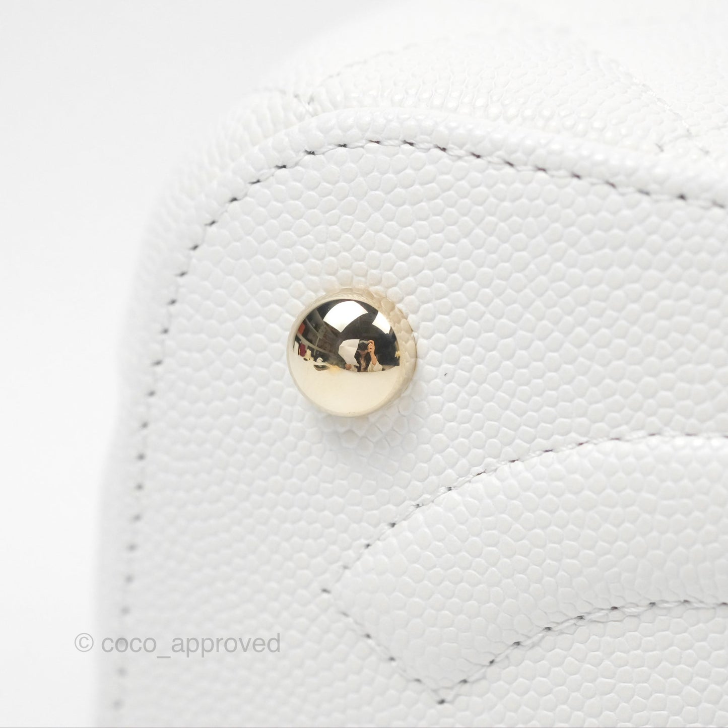 Chanel Quilted Top Handle Vanity Case White Caviar Gold Hardware