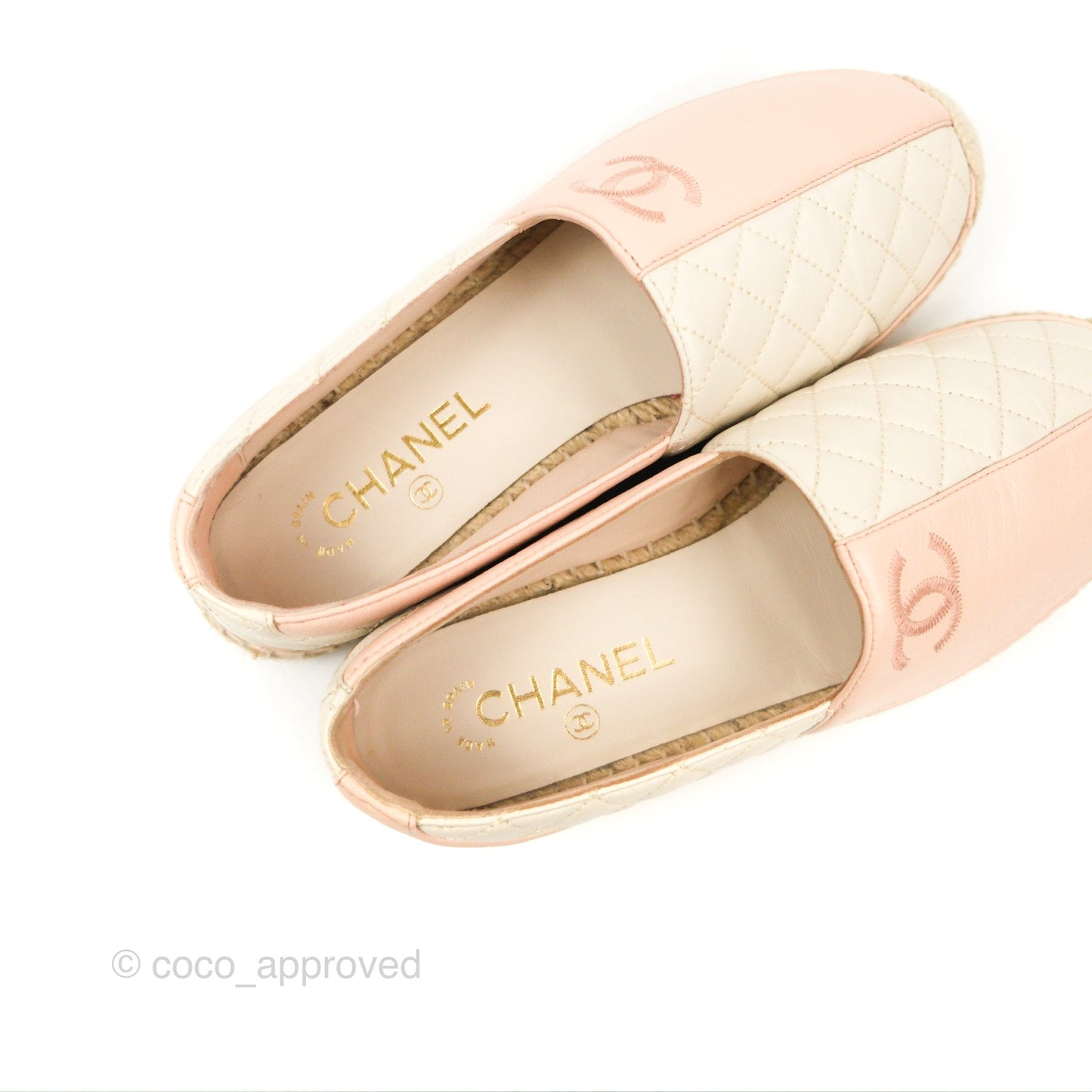 Chanel Espadrille Quilted White/Pink Size 38