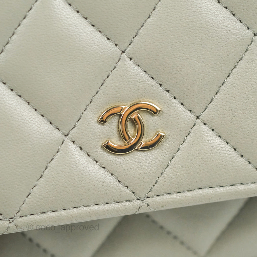 Chanel Quilted Classic Wallet on Chain WOC Light Grey Lambskin Gold Hardware