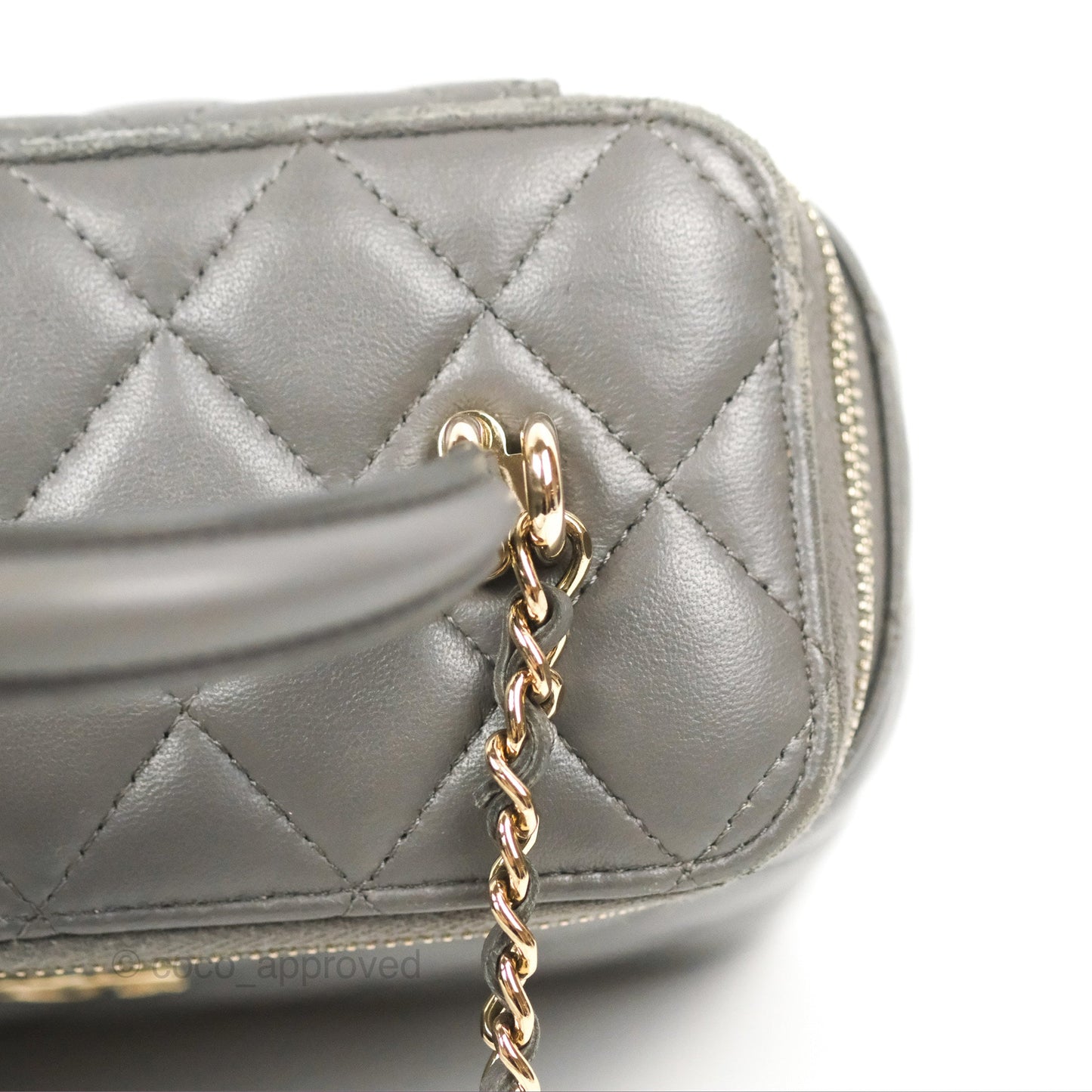 Chanel Vanity Rectangular Top Handle Dark Grey Lambskin Gold Hardware