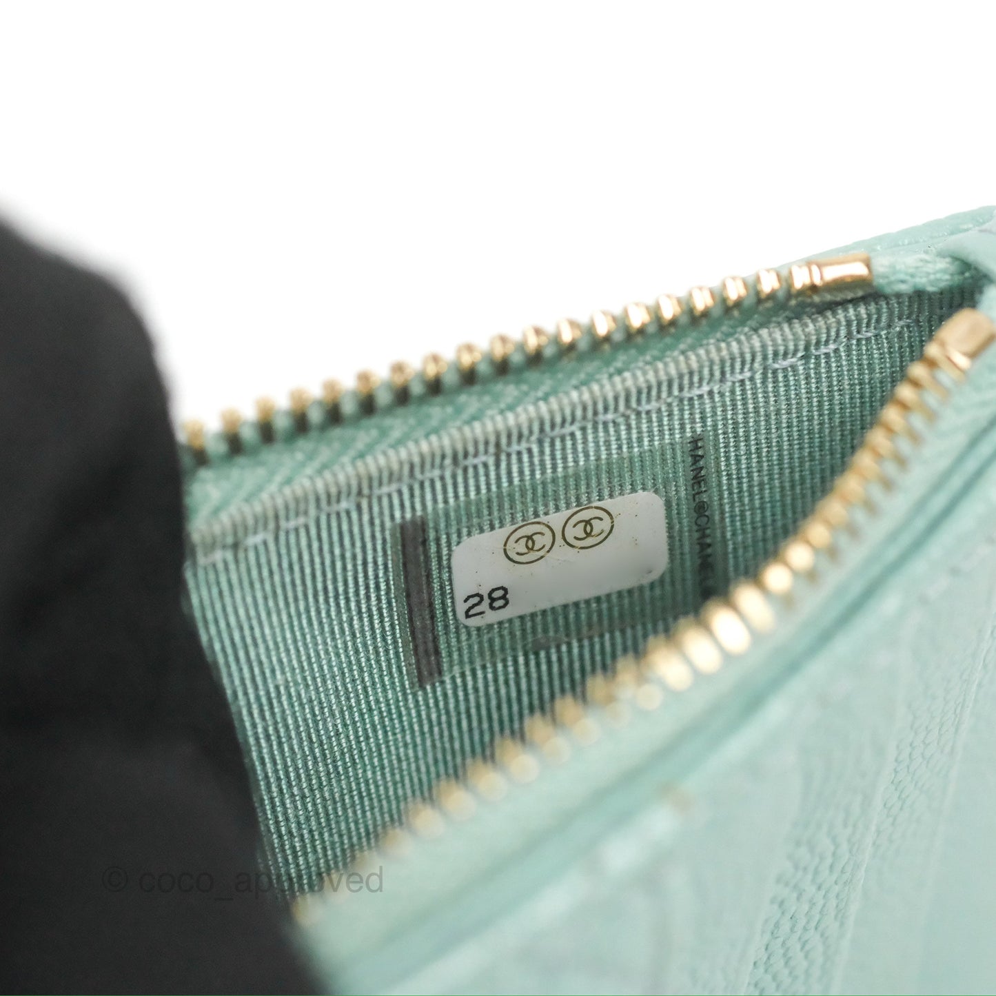 Chanel Quilted Zip Flap Card Holder Tiffany Blue Caviar Gold Hardware