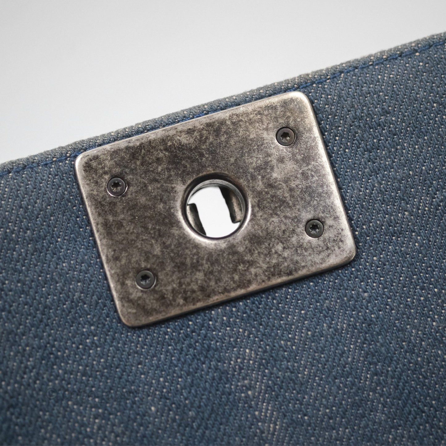Chanel Medium Chevron Boy Washed Denim Ruthenium Hardware