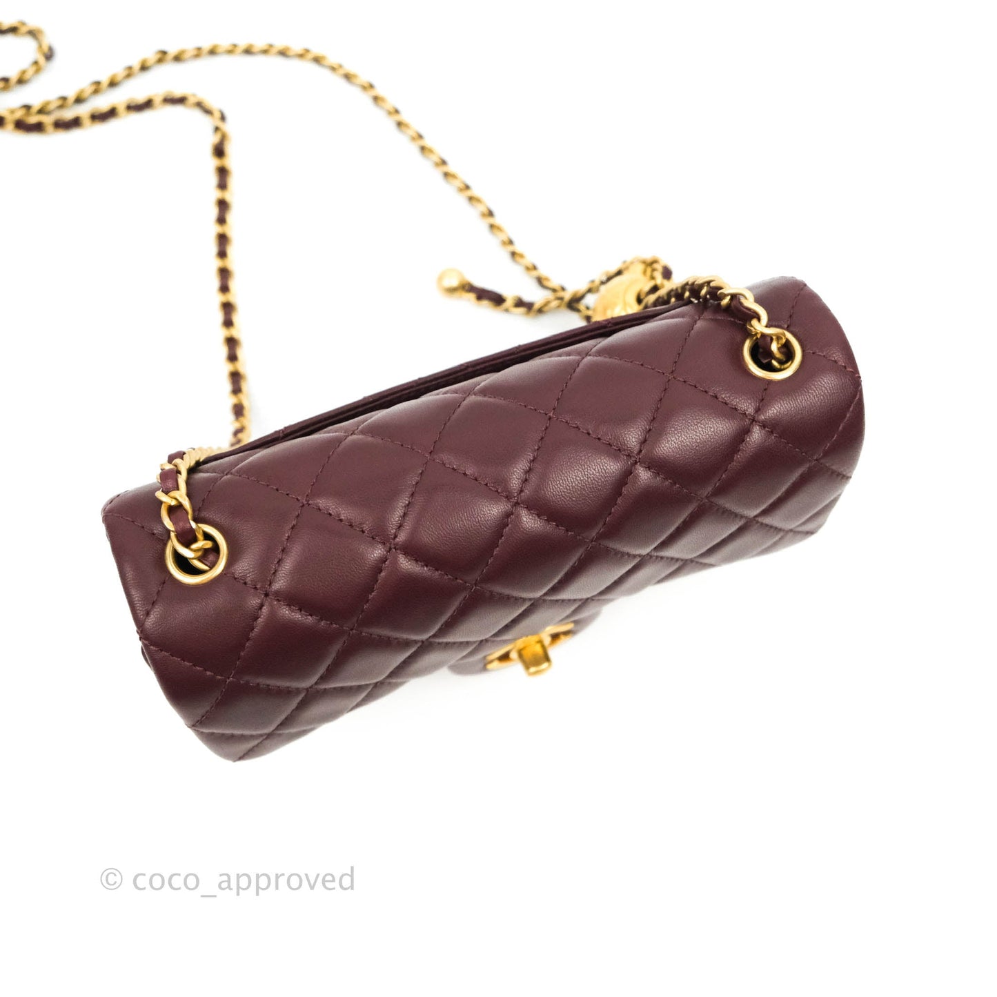 Chanel Mini Rectangular Pearl Crush Quilted Maroon Red Lambskin Gold Hardware