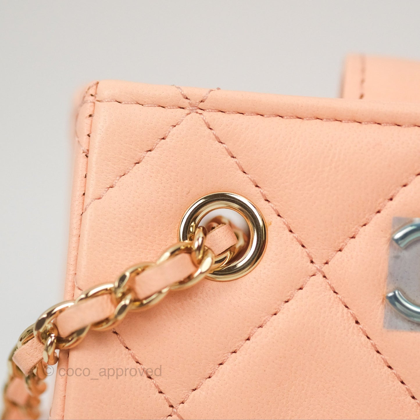 Chanel Mini Clutch With Chain Light Beige Pink Lambskin Gold Hardware