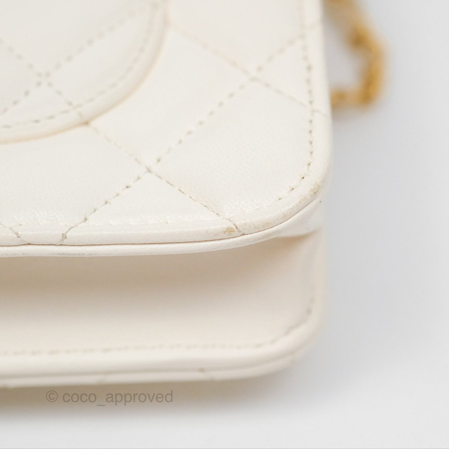 Chanel Quilted Wallet on Chain WOC Coco Heart Chain White Lambskin Aged Gold Hardware 22K