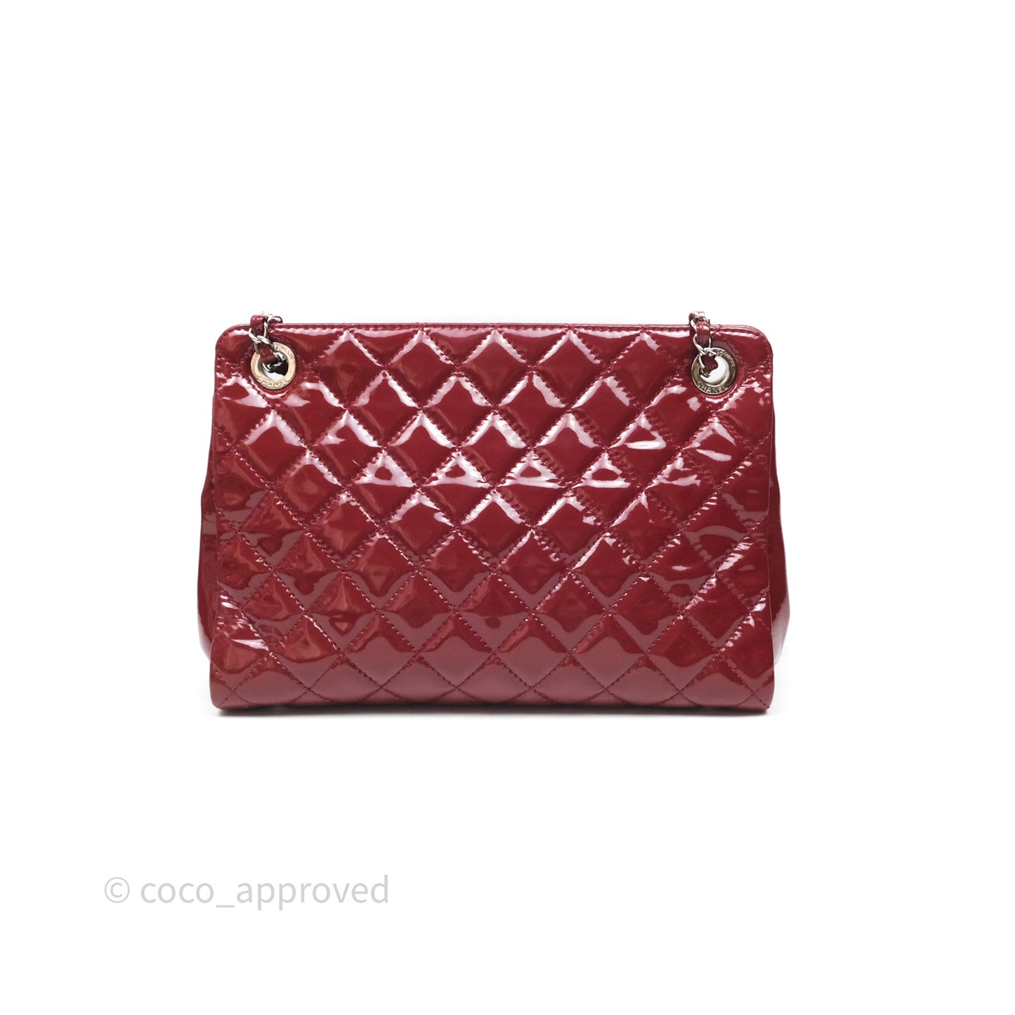 Chanel CC Shopping Tote Bag Red Patent Silver Hardware