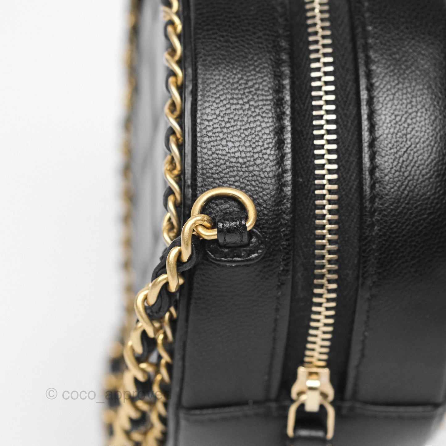 Chanel Chained Round Filigree Clutch With Chain Black Lambskin Gold Hardware