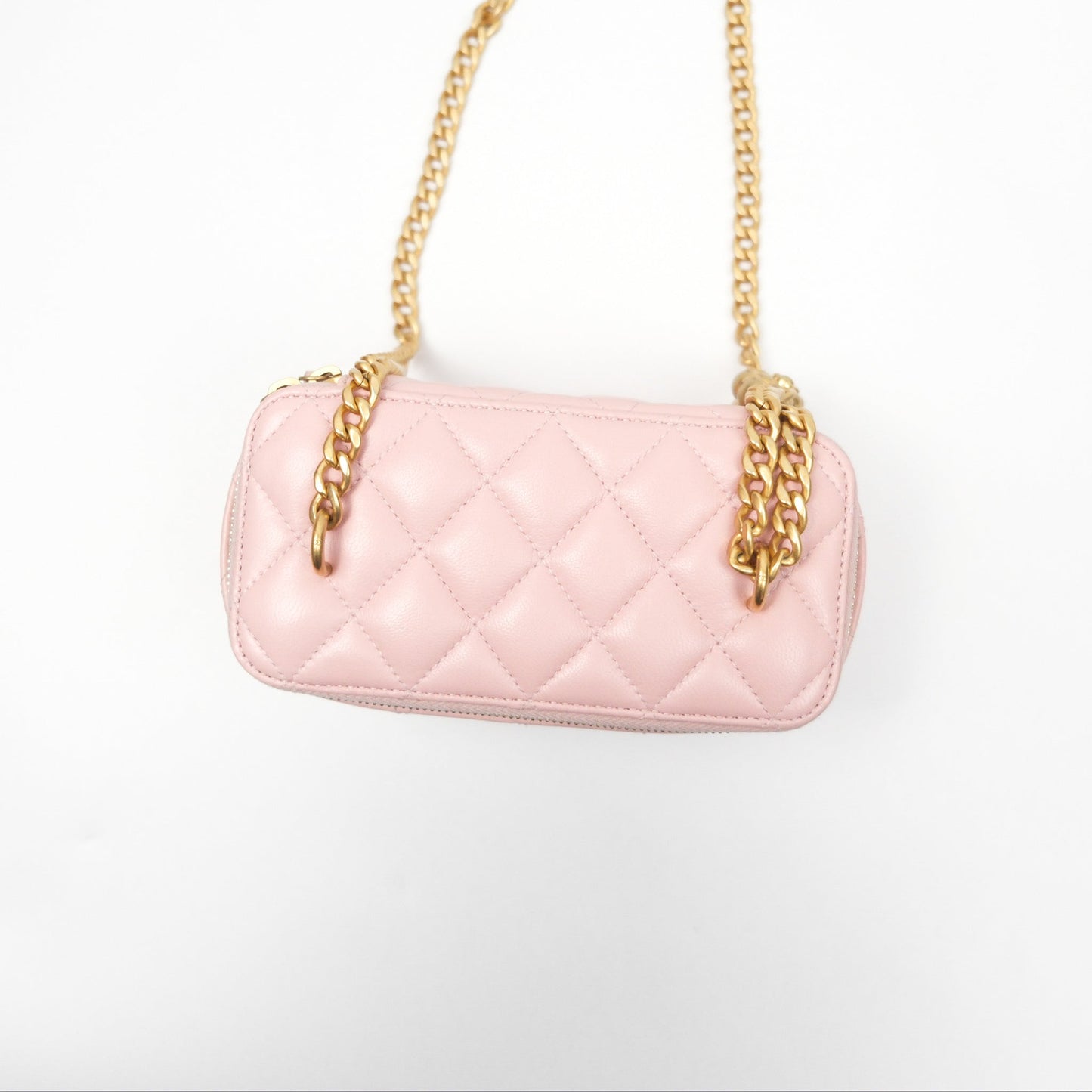 Chanel Quilted Vanity Rectangular with Camellia Adjustable Chain Pink Lambskin 23S