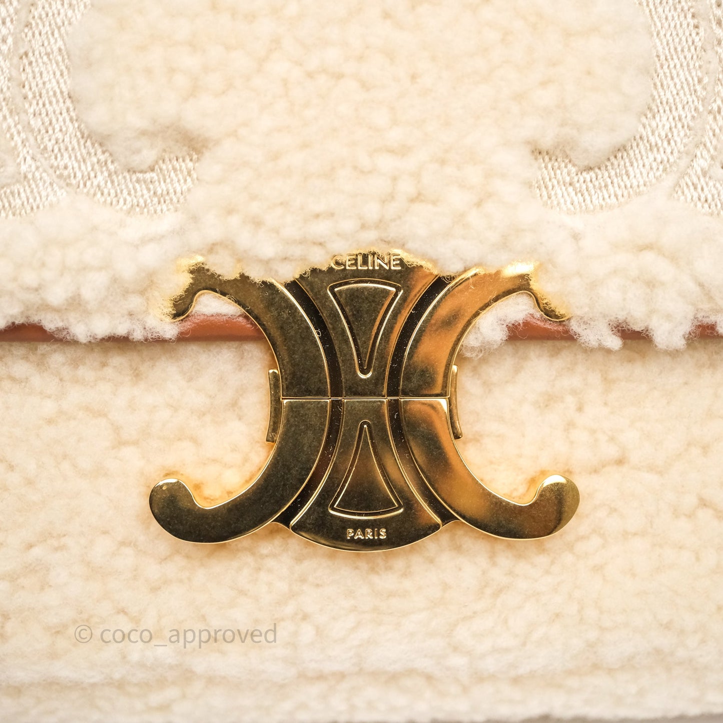 Celine Triomphe Shoulder Bag Beige Shearling