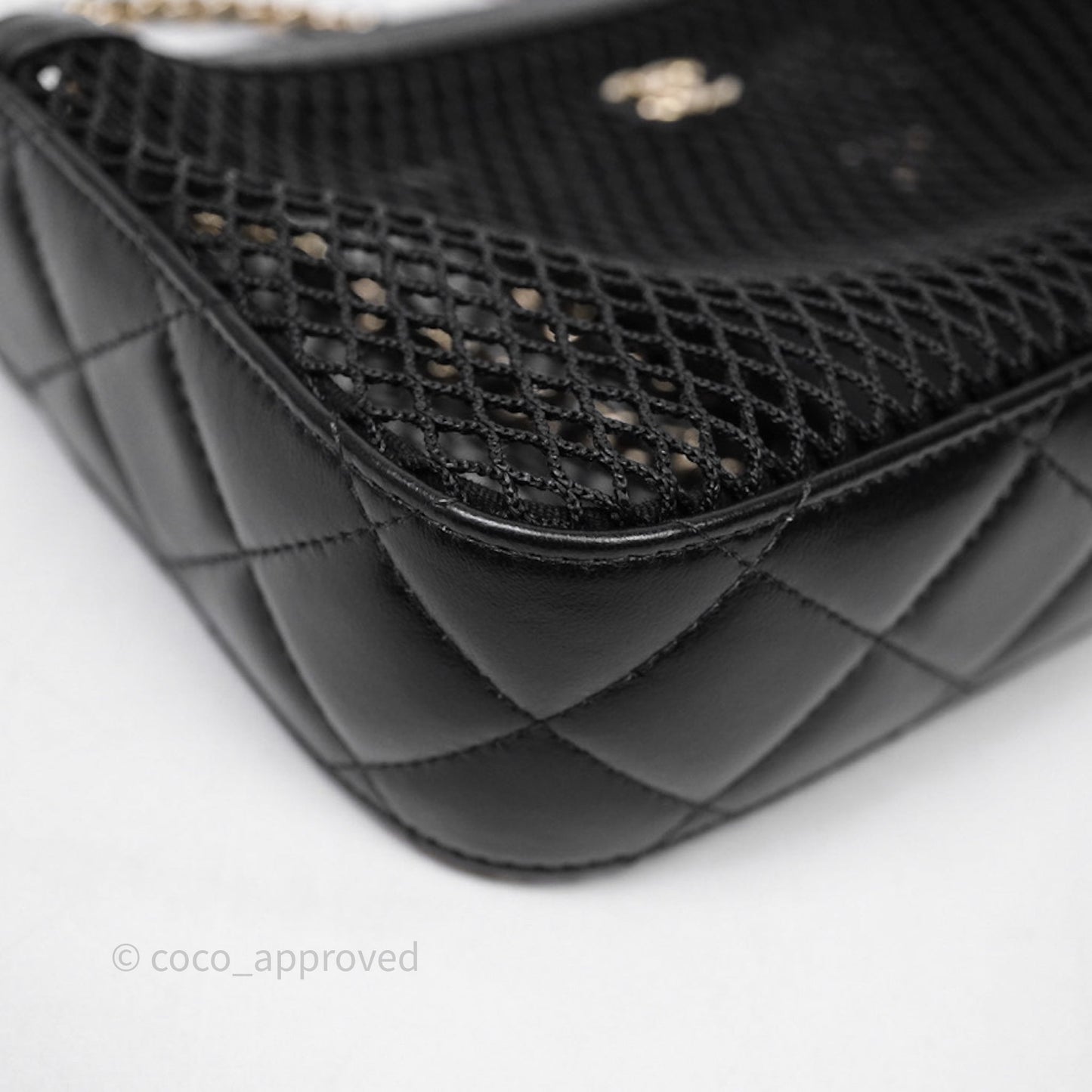Chanel Mesh Clutch With Chain Black Shiny Lambskin Gold Hardware