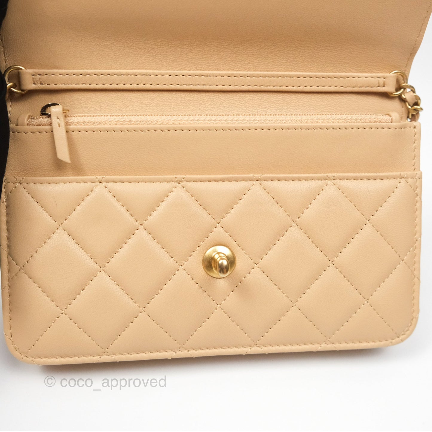 Chanel Quilted Pearl Crush Wallet on Chain WOC Beige Lambskin Aged Gold Hardware
