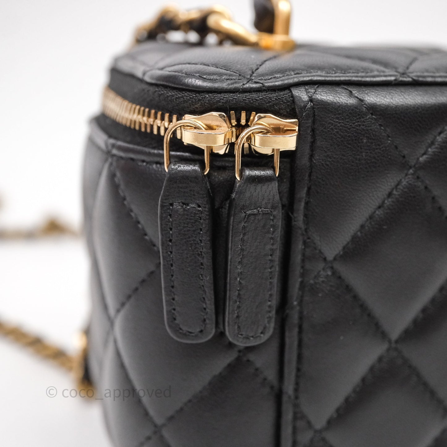 Chanel Vanity Rectangular Metal Top Handle Black Lambskin Aged Gold Hardware
