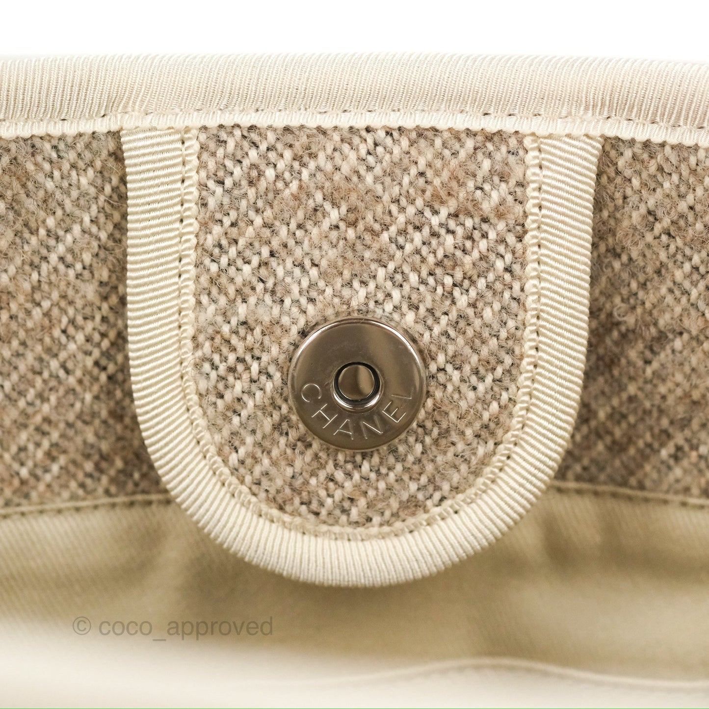 Chanel Medium Deauville Tote Taupe Mixed Fibres Silver Hardware