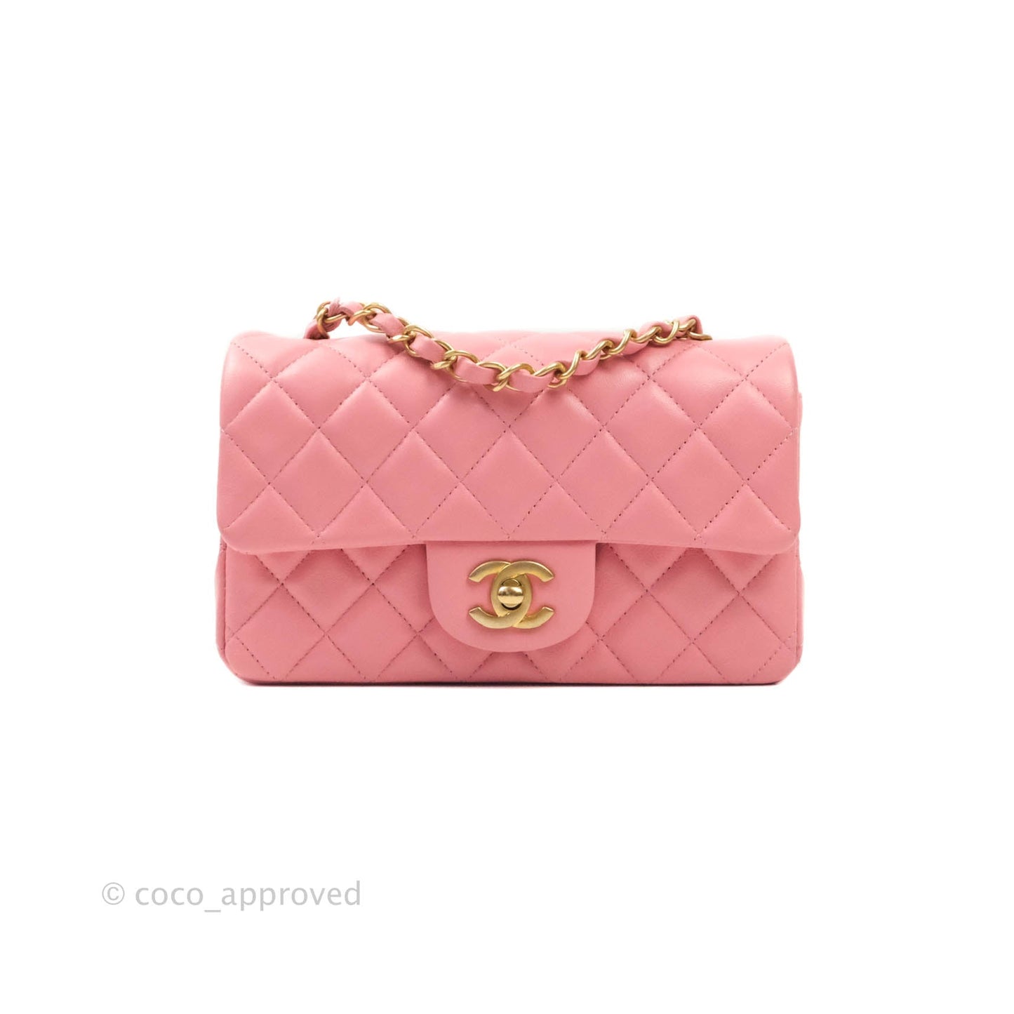 Chanel Classic Quilted Mini Rectangular Flap Pink Lambskin Aged Gold Hardware