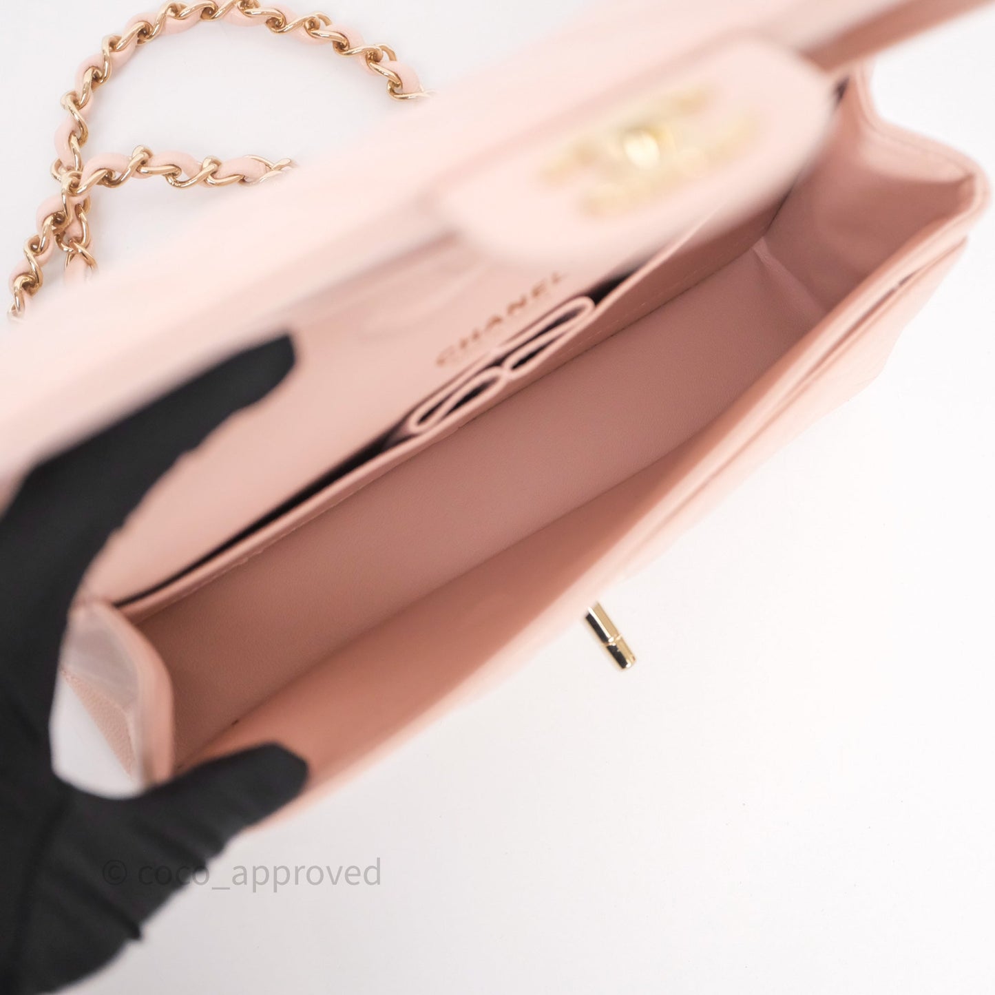 Chanel Small Classic Flap Quilted Light Pink Caviar Gold Hardware