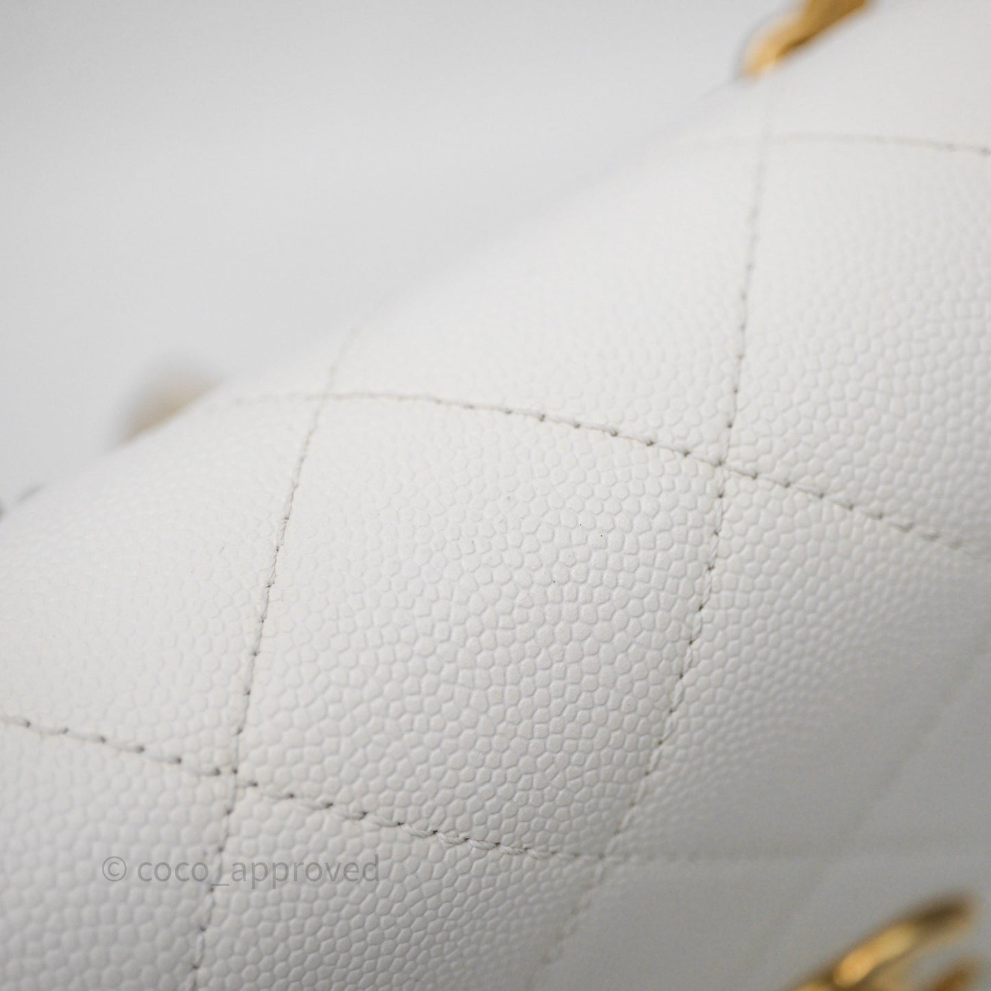 Chanel Bracelet On Chain Small Flap Bag White Caviar Aged Gold Hardware