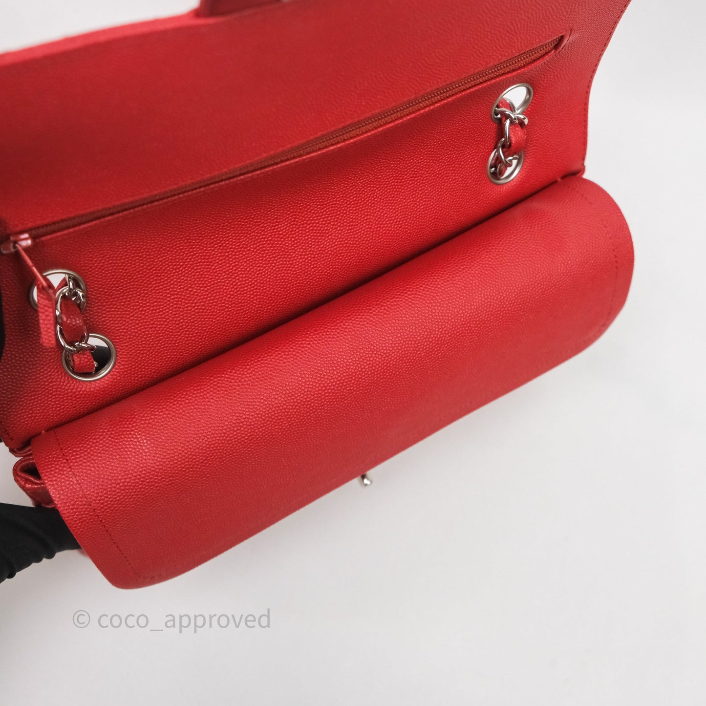Chanel Classic M/L Medium Flap Quilted Red Caviar Silver Hardware