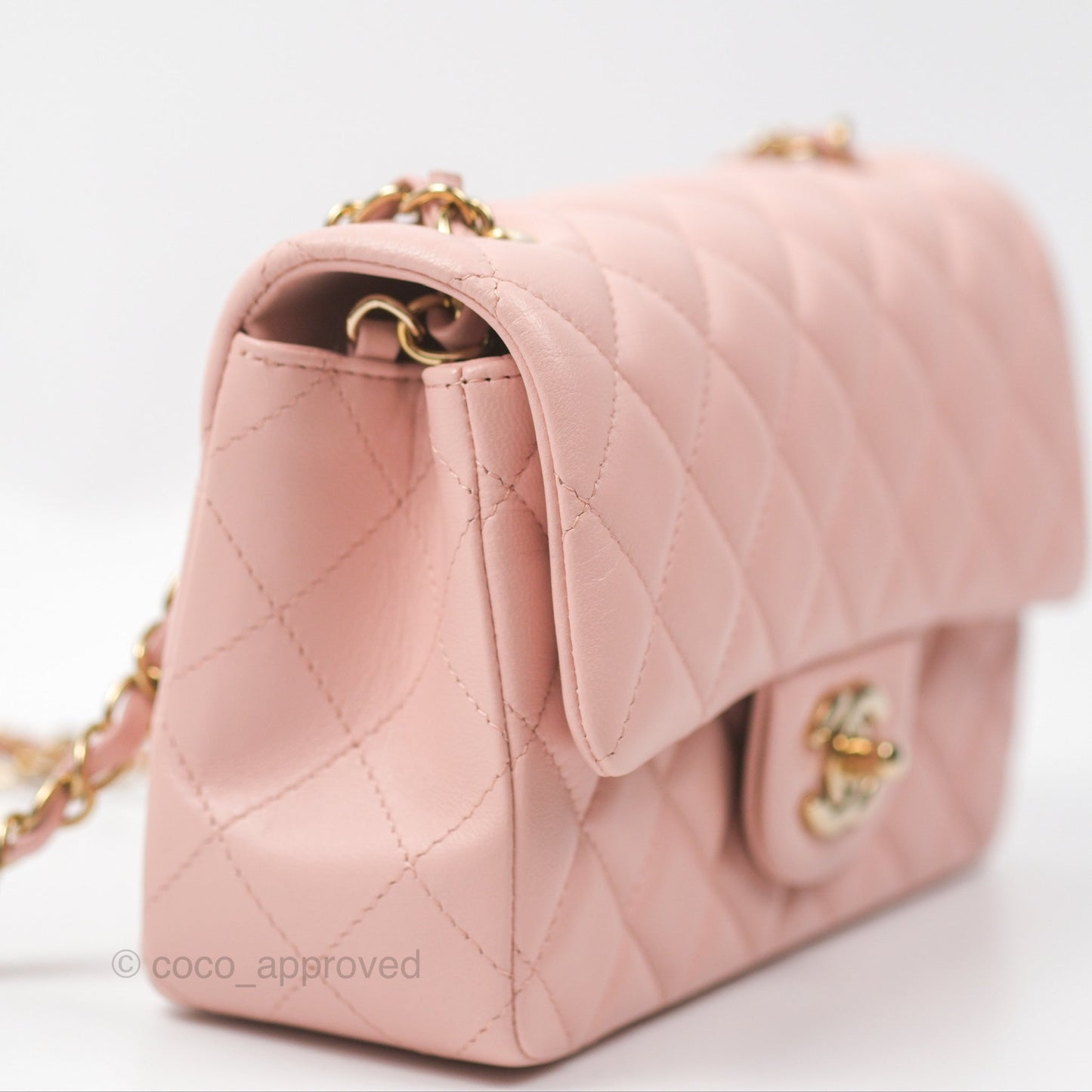 Chanel Quilted Mini Rectangular Flap Baby Pink Lambskin Gold Hardware