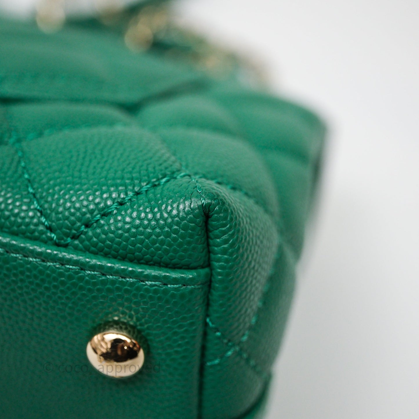 Chanel Mini Coco Handle Quilted Green Caviar Gold Hardware
