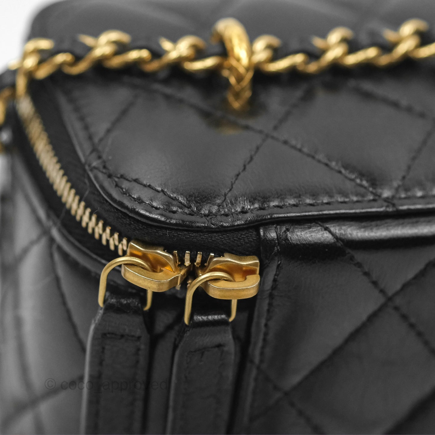 Chanel Vanity with Double Chain Black Shiny Crumpled Calfskin Gold Hardware 23S