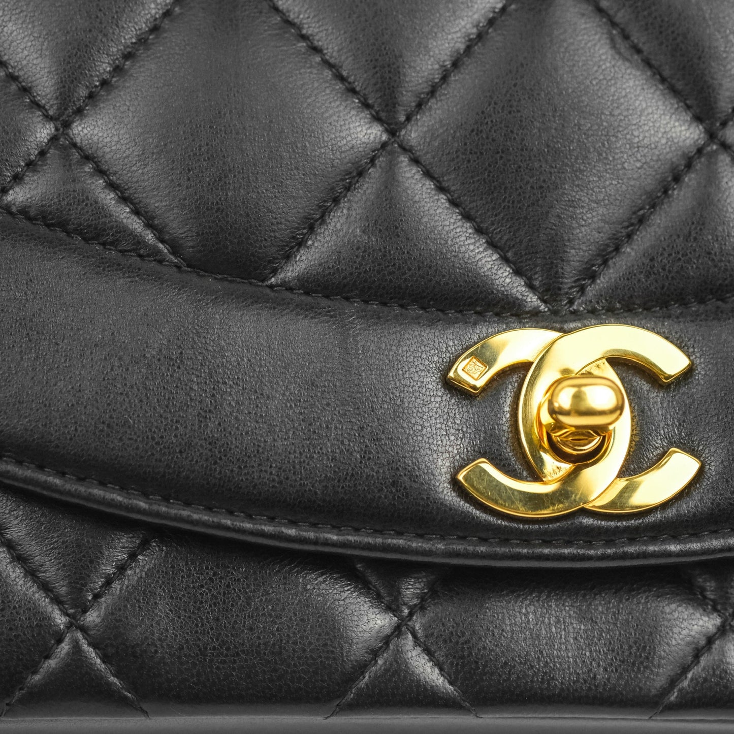 Chanel Small Vintage Quilted Classic Diana Flap Bag Black Lambskin 24K Gold Hardware