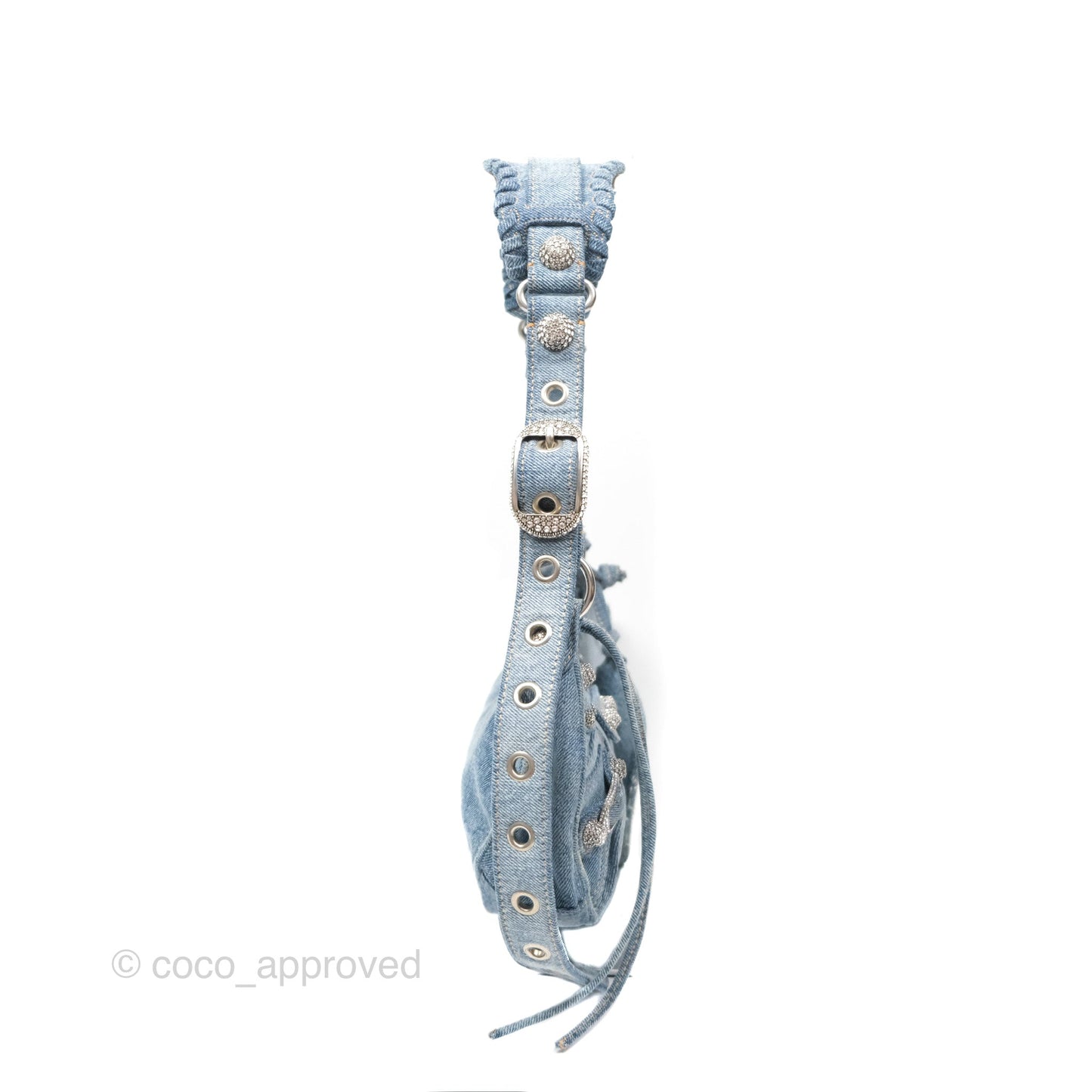 Balenciaga Small Le Cagole Shoulder Bag Blue Washed Denim with Rhinestones