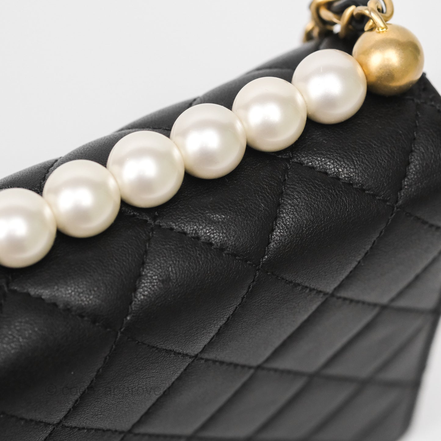 Chanel Small Chic Pearls Flap Quilted Black Goatskin Aged Gold Hardware