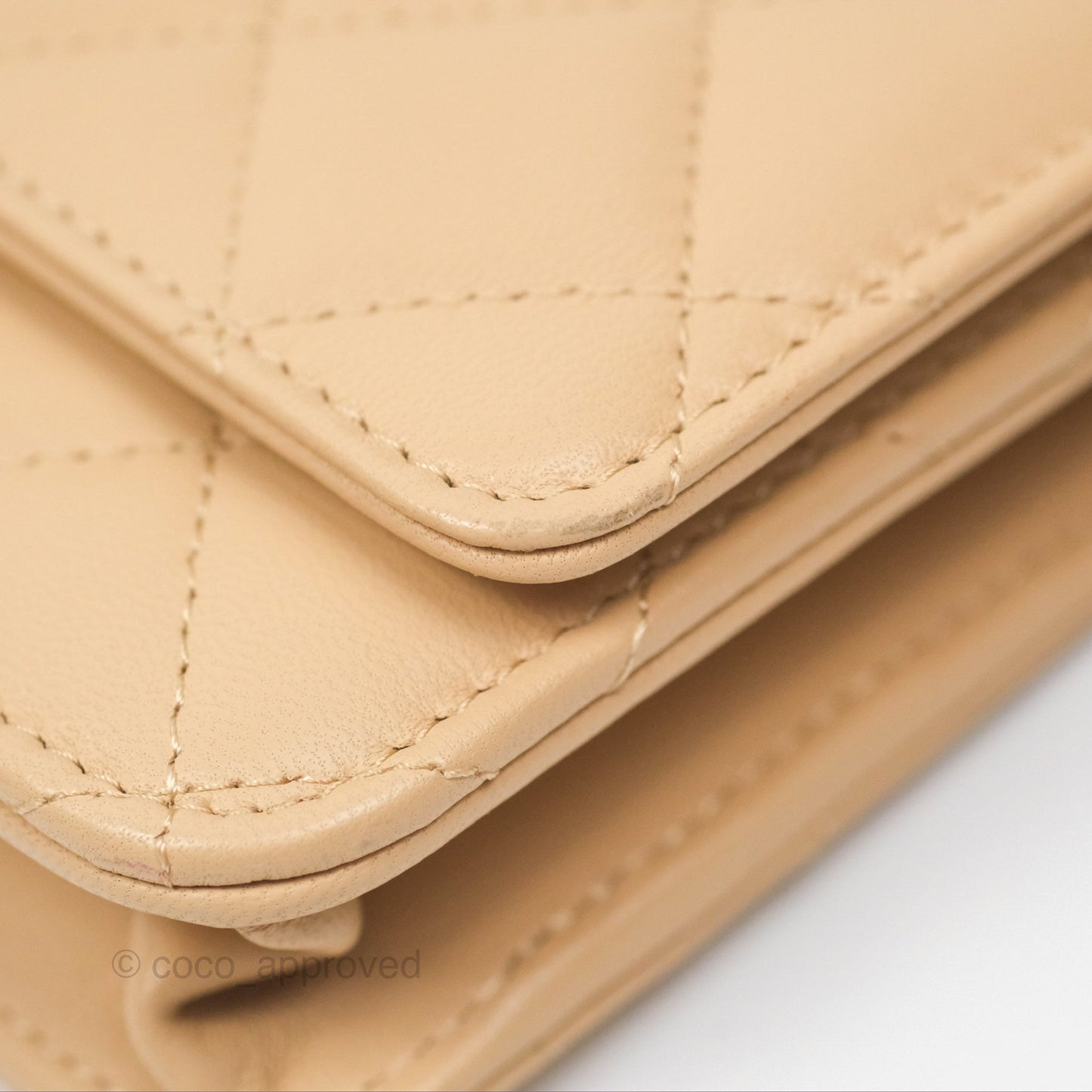 Chanel Quilted Pearl Crush Wallet on Chain WOC Beige Lambskin Aged Gold Hardware