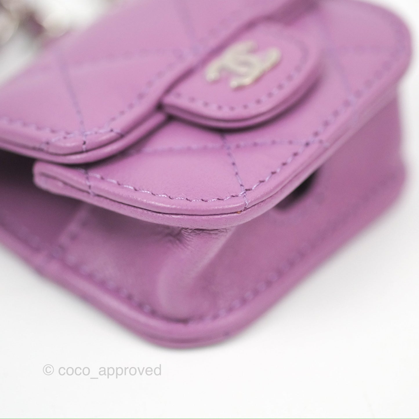 Chanel Quilted Airpods Pro Case with Removable Chain Purple Lambskin Silver Hardware