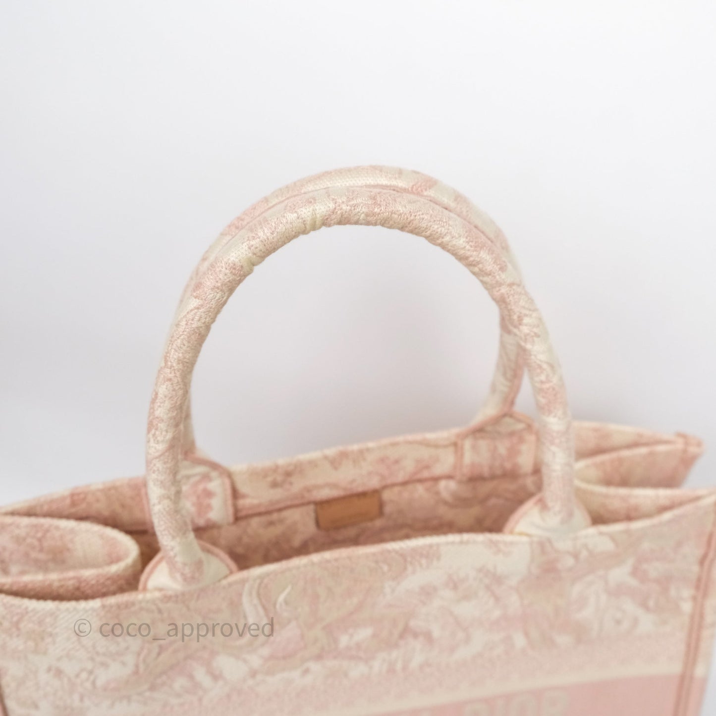 Christian Dior Medium Book Tote Ecru and Pink Toile de Jouy Embroidery