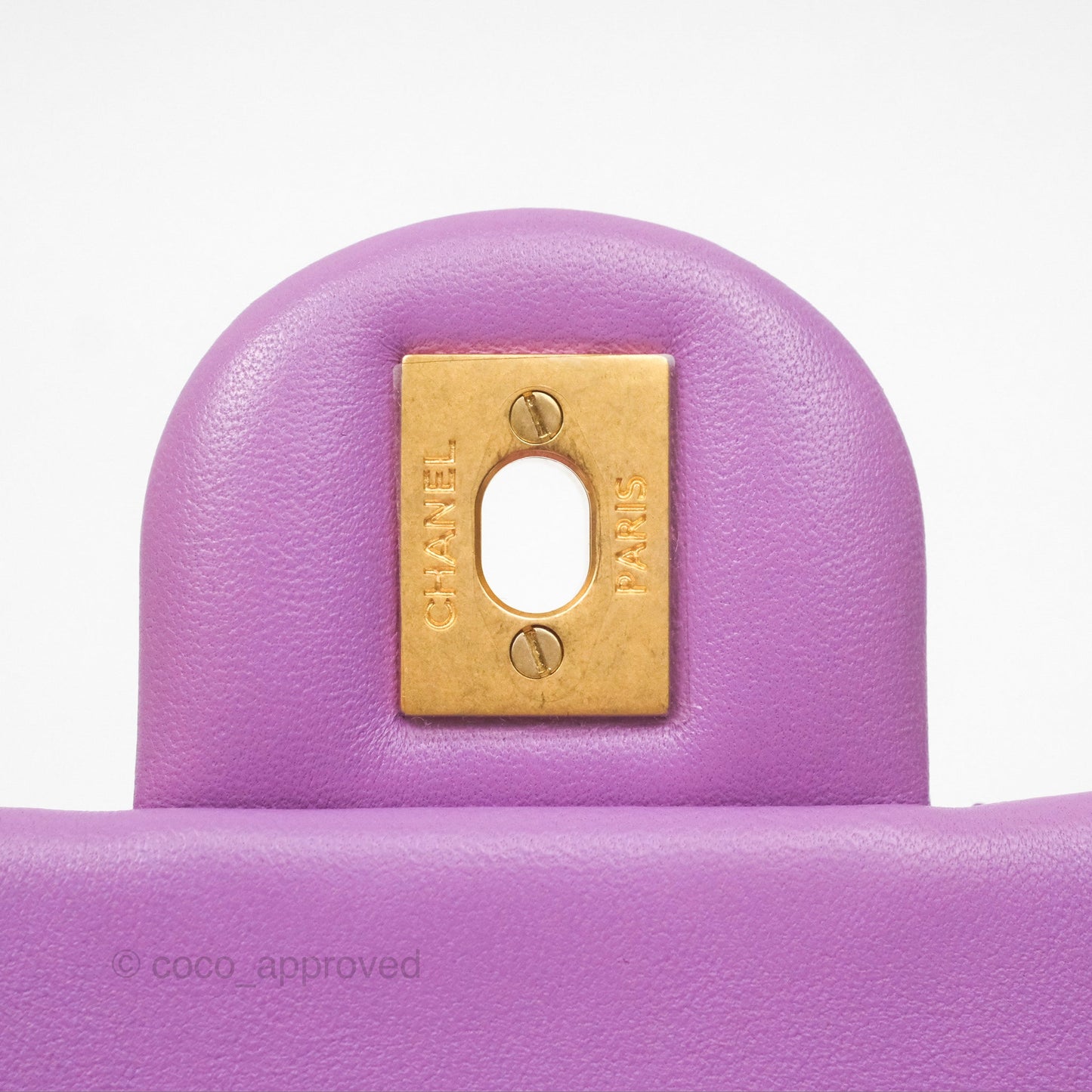 Chanel Mini Rectangular Pearl Crush Quilted Purple Lambskin Aged Gold Hardware