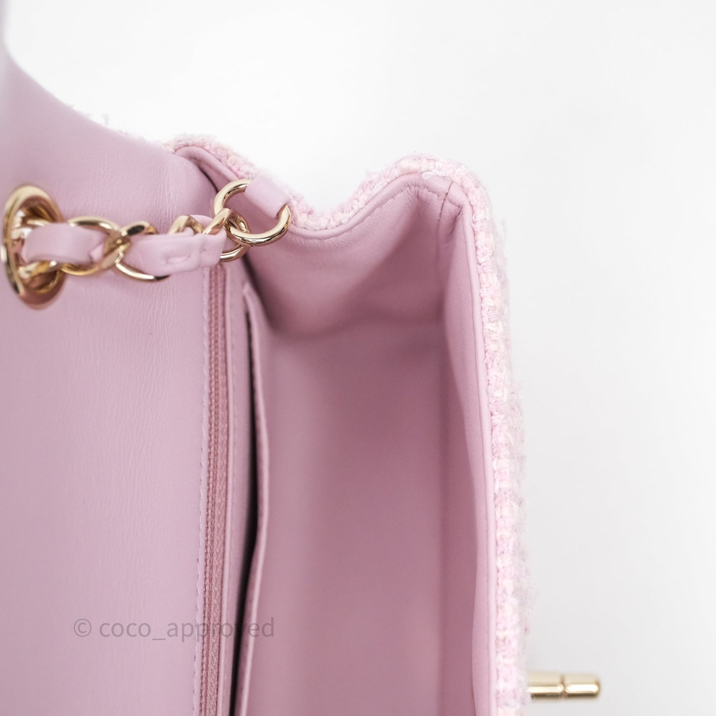 Chanel Classic Mini Rectangular Flap Pink Tweed Gold Hardware