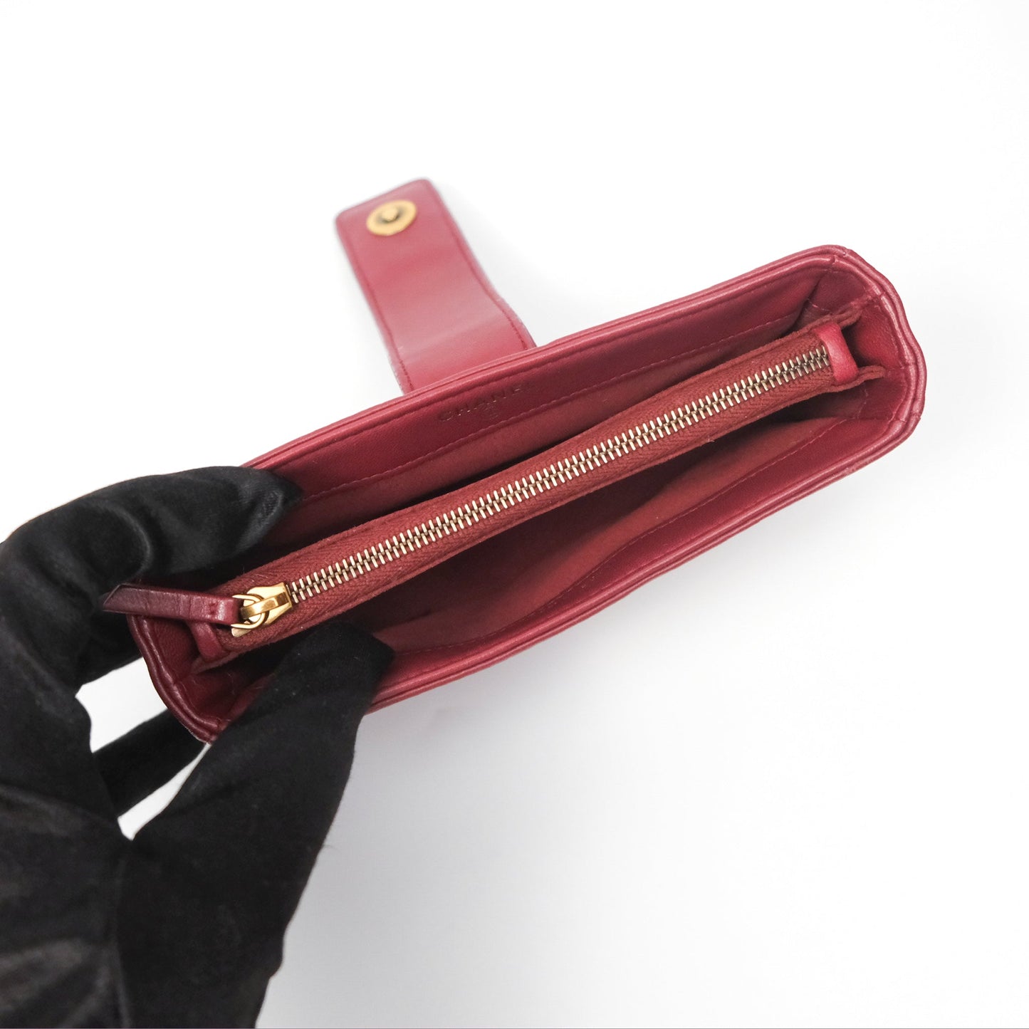 Chanel Quilted Boy Coin Case Dark Red Aged Gold Hardware