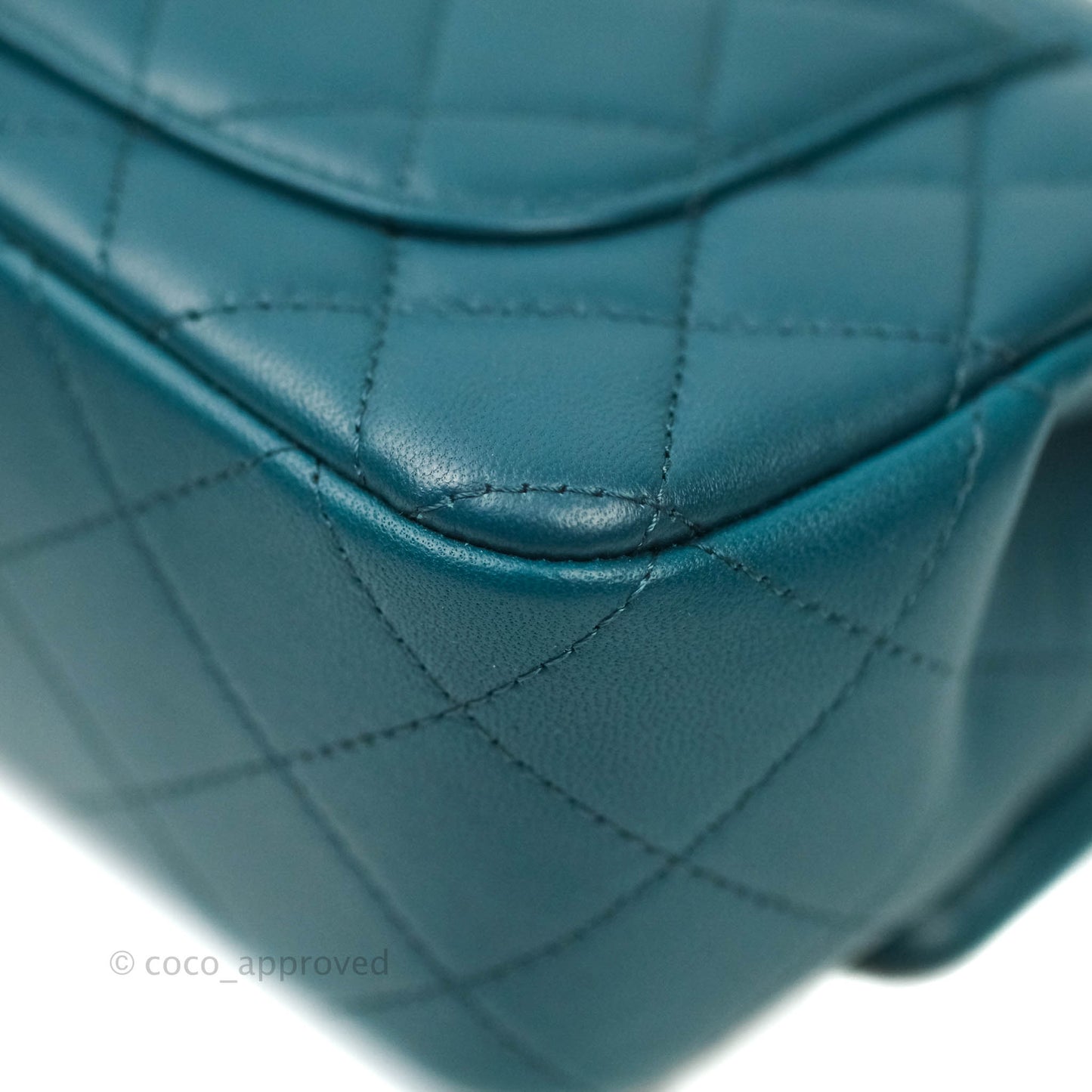 Chanel Quilted Mini Rectangular Lambskin Flap Bag Teal Silver Hardware