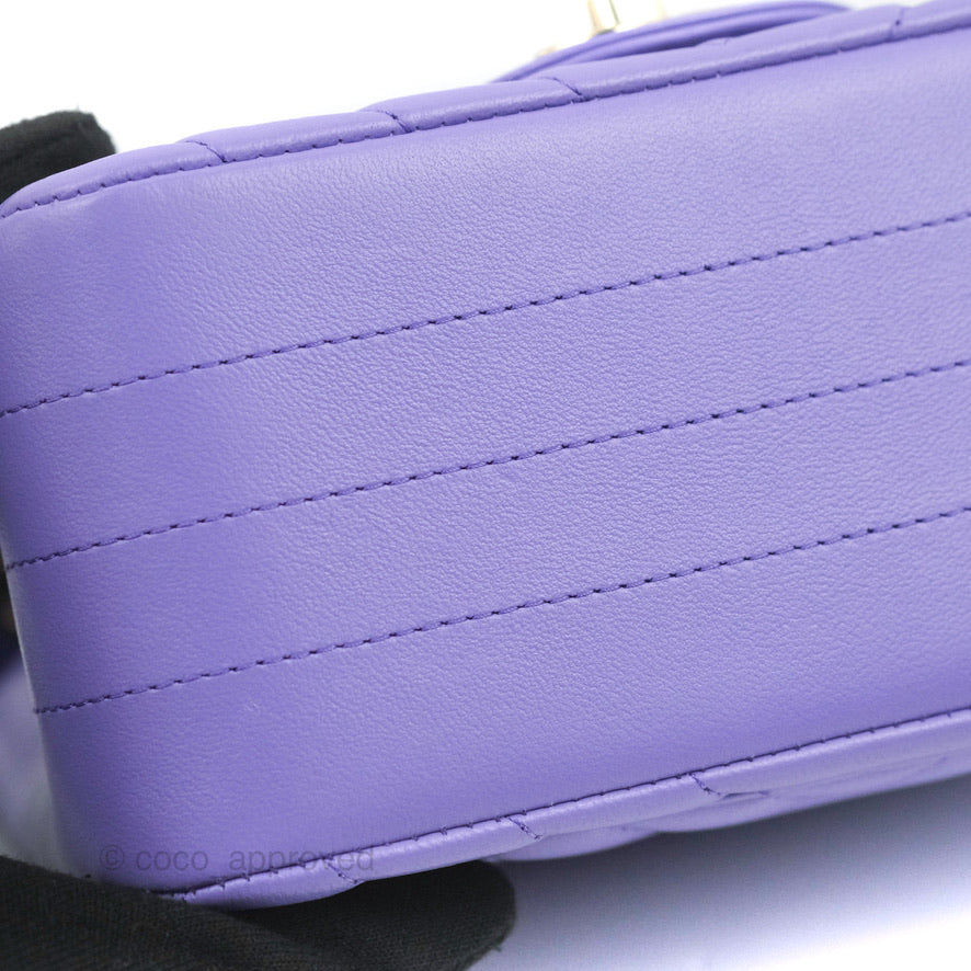 Chanel Mini Square Chevron Purple Lambskin Gold Hardware