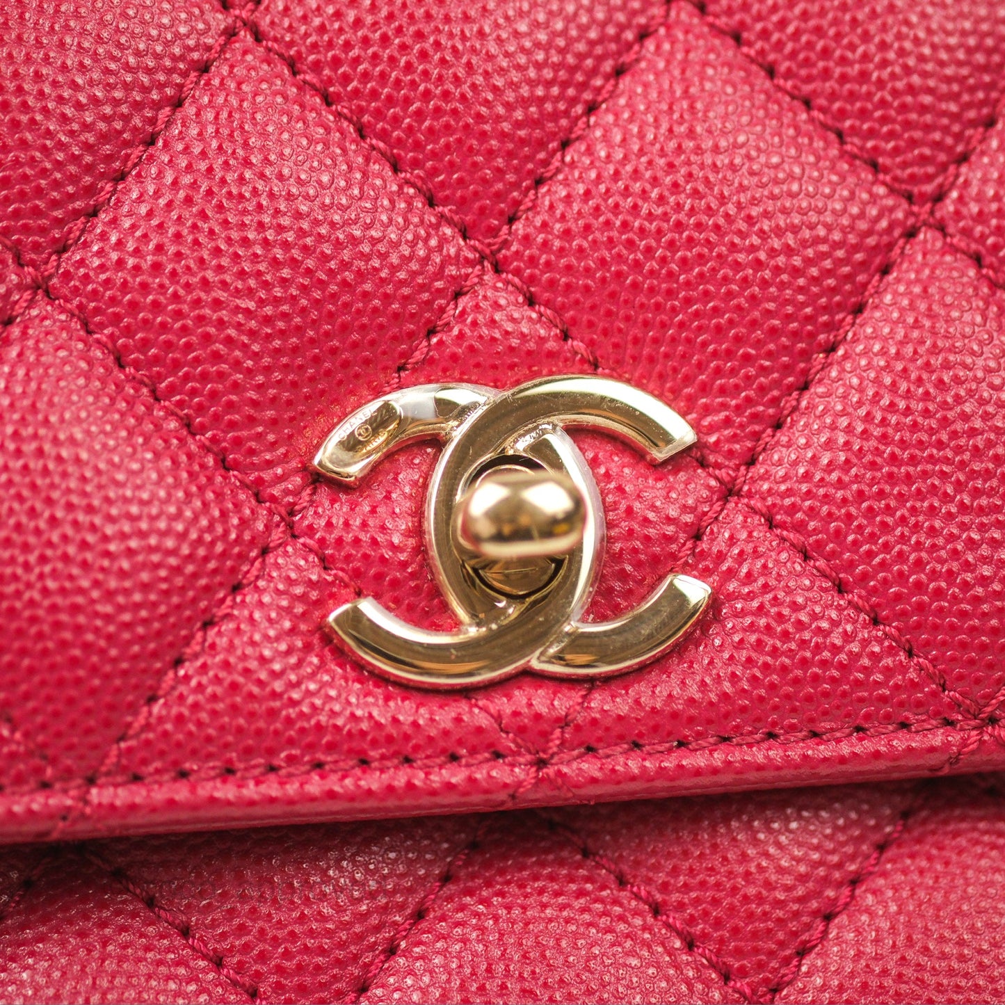 Chanel Small Coco Handle Quilted Dark Rose Pink Caviar Gold Hardware 21A
