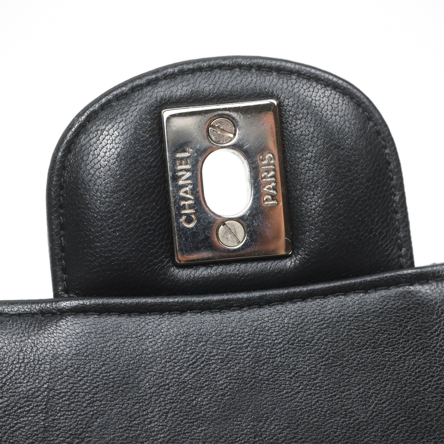 Chanel Mini Square Black Chevron Lambskin Silver Hardware