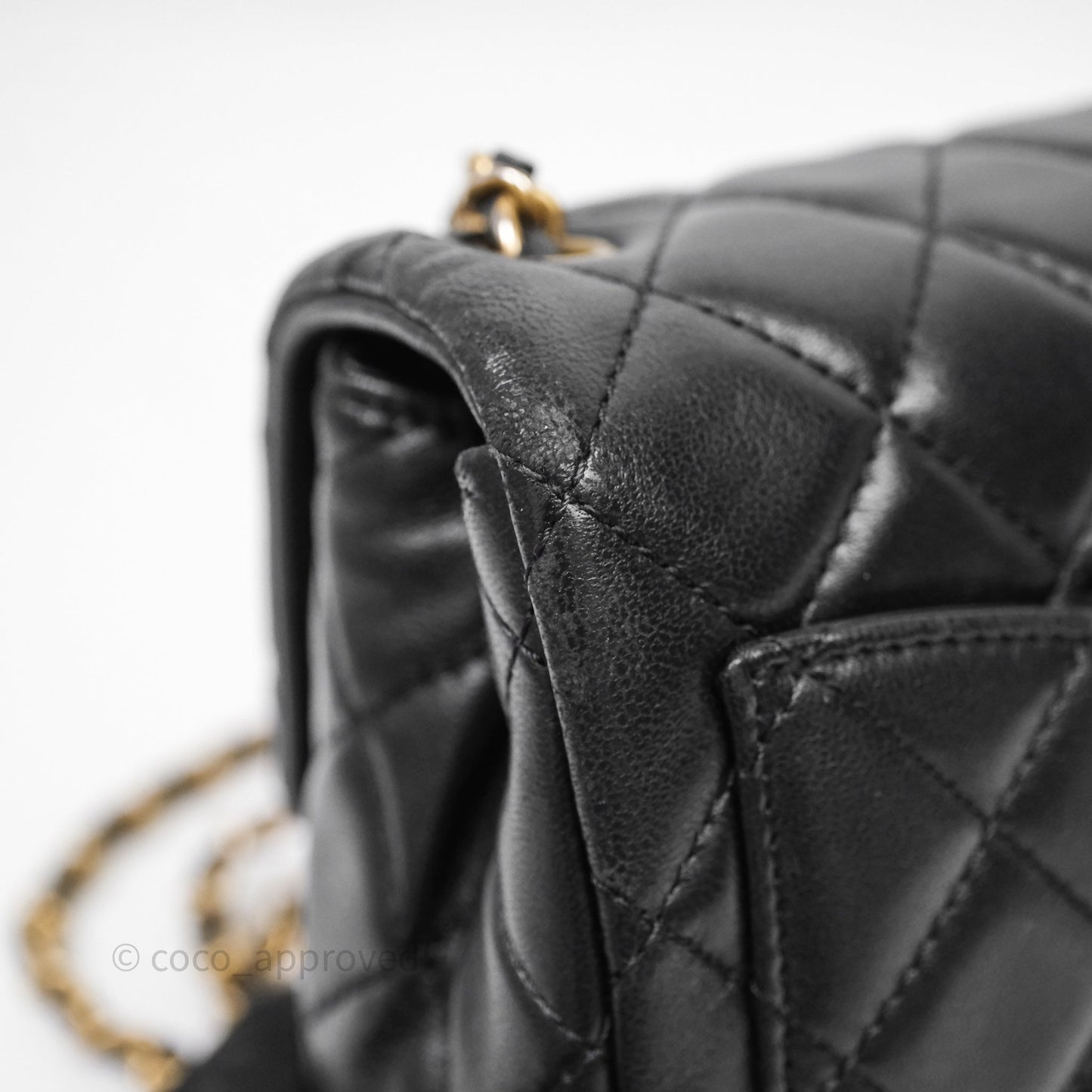 Chanel Pearl Crush Mini Square Quilted Black Lambskin Aged Gold Hardware