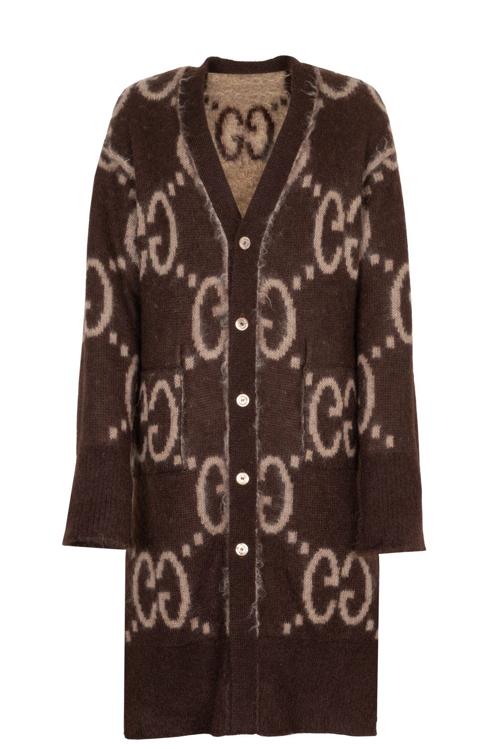 Luxury Gucci Trending 2025 Reversible GG Knit Cardigan Mohair Brown