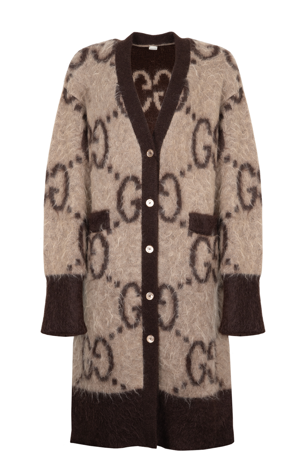 Luxury Gucci Trending 2025 Reversible GG Knit Cardigan Mohair Brown