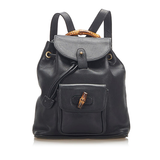 Gucci Bamboo Drawstring Leather Backpack (SHG-22299)