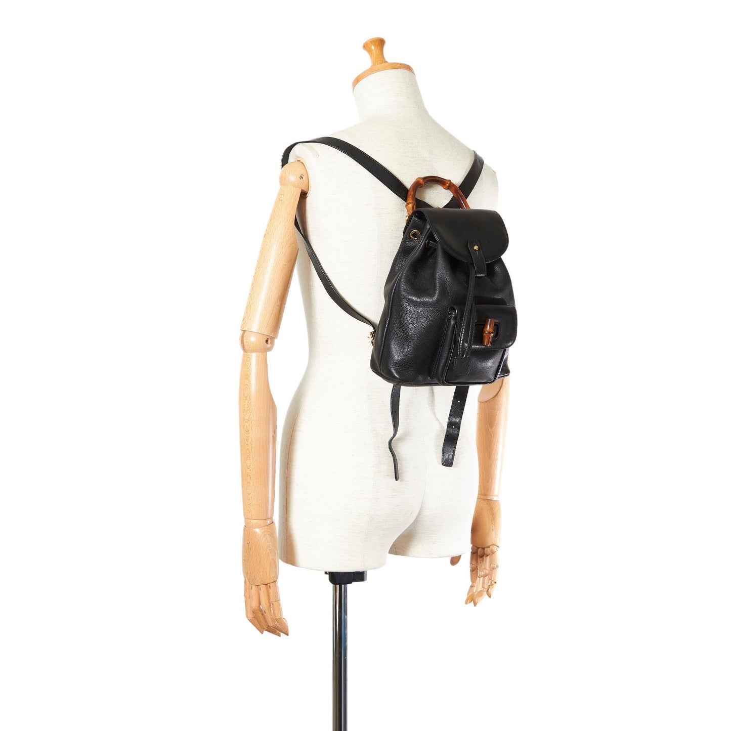 Gucci Bamboo Leather Drawstring Backpack (SHG-21546)