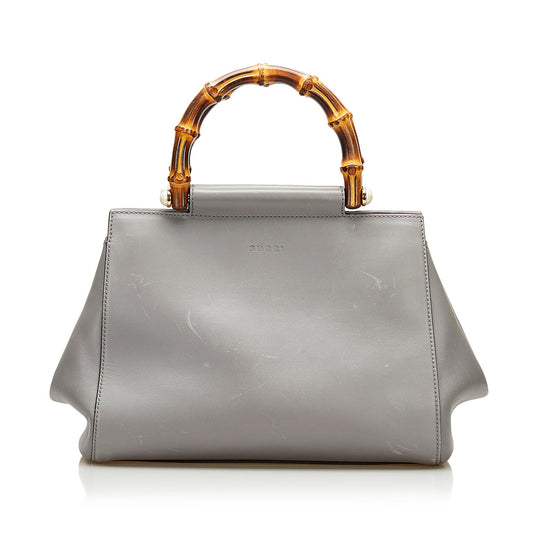 Gucci Bamboo Nymphaea Leather Satchel (SHG-35575)