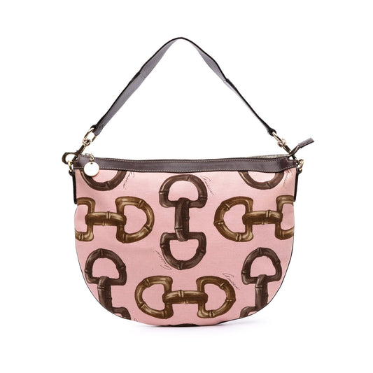 Gucci Canvas Bamboo Horsebit Print Hobo