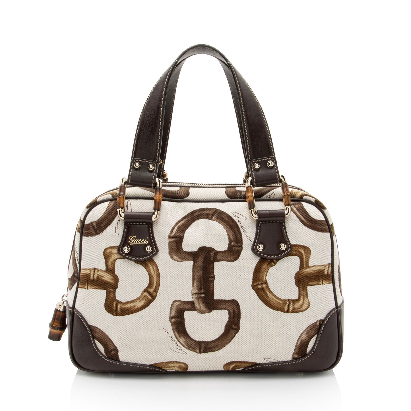 Gucci Horsebit Canvas Bamboo Satchel