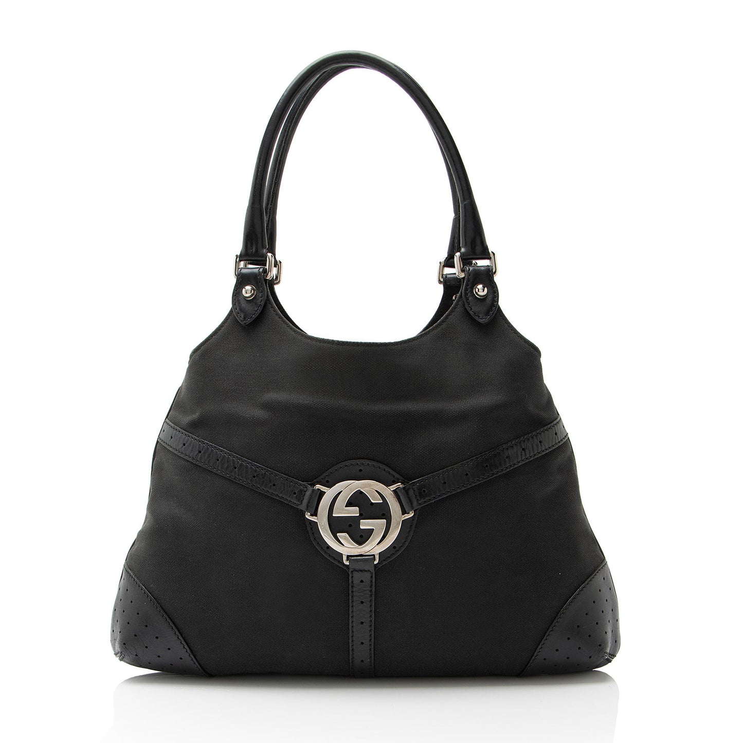 Gucci Canvas Perforated Leather Interlocking G Reins Satchel