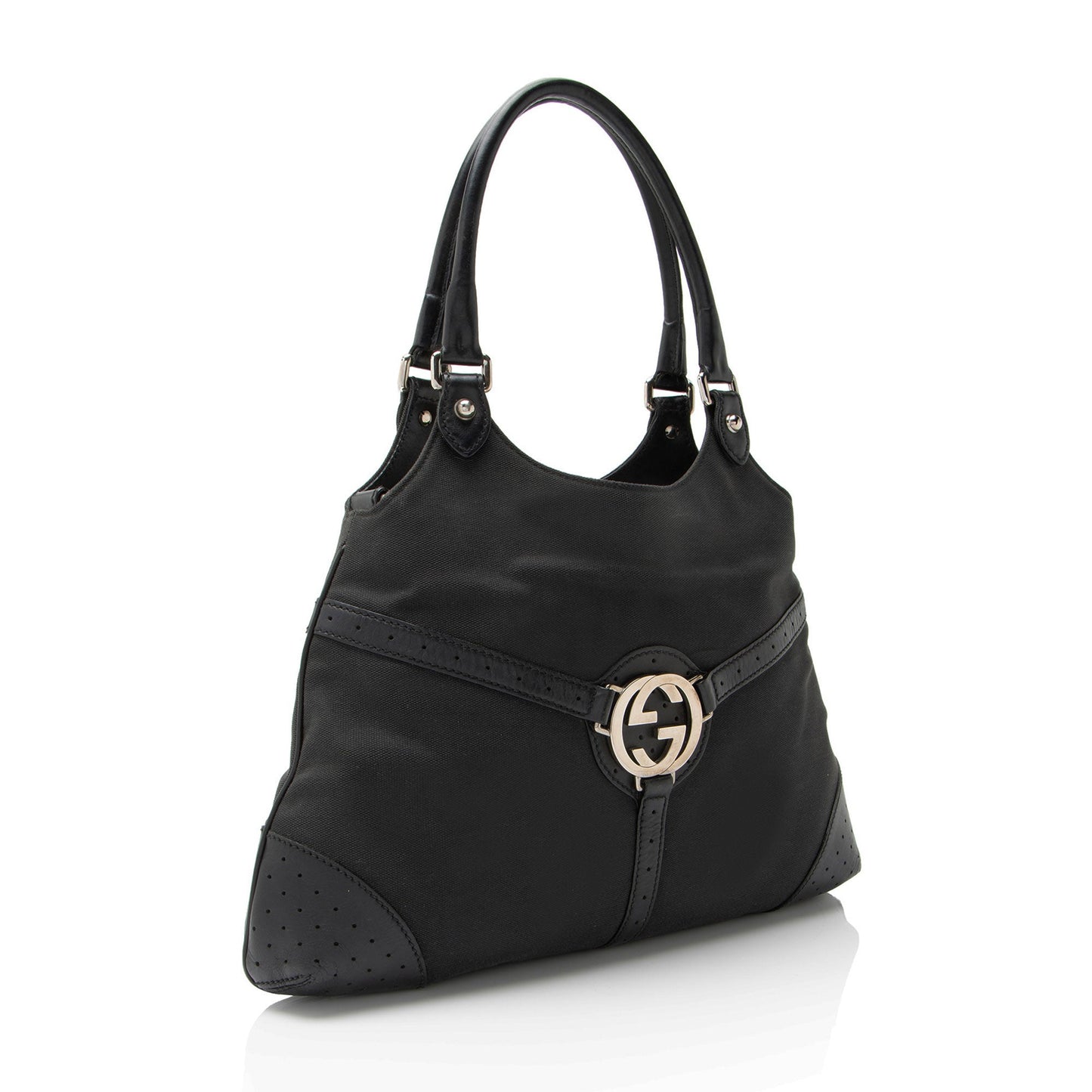 Gucci Canvas Perforated Leather Interlocking G Reins Satchel