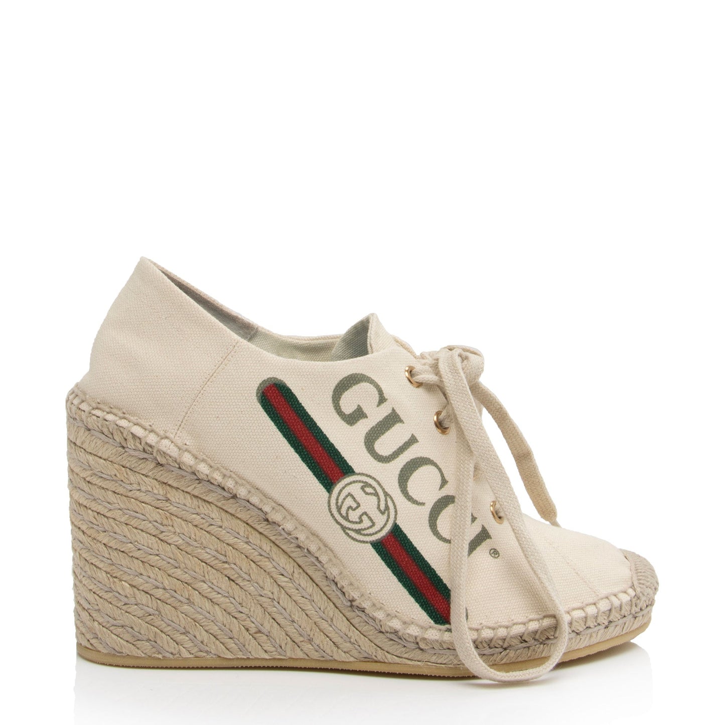 Gucci Canvas Logo Wedge Espadrilles - Size 9.5 / 39.5 (SHF-iPC3To)