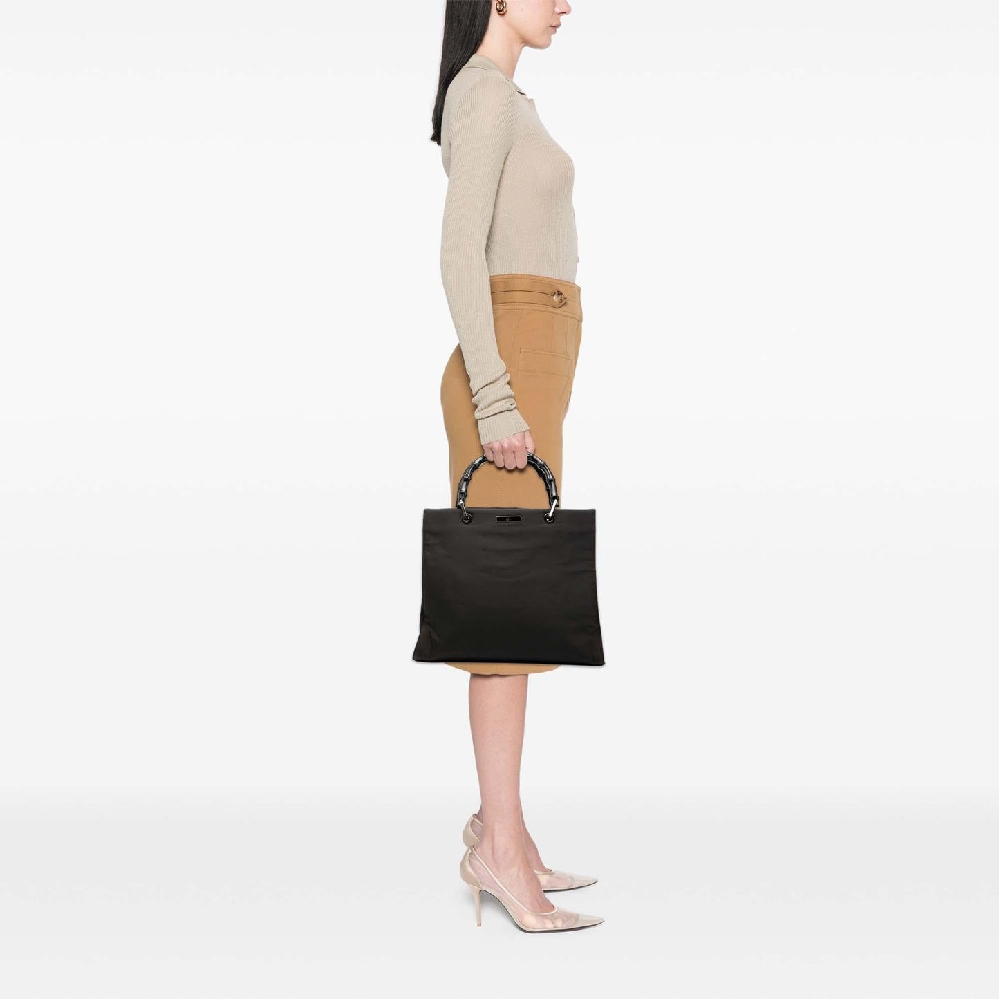 Gucci GG Canvas Bamboo Handbag